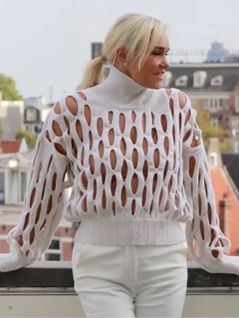 ALAIA Lattice-Cut Turtleneck Wool Jumper EU42